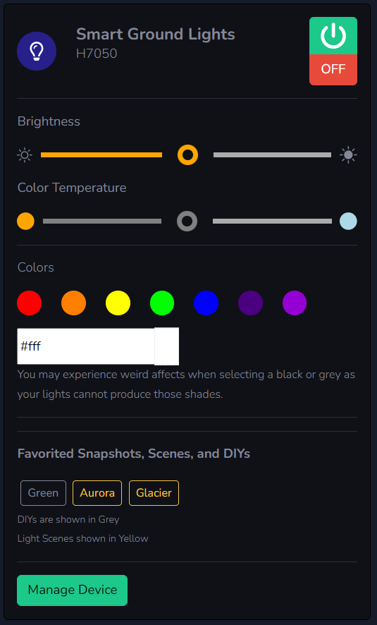 Example Device Control Panel